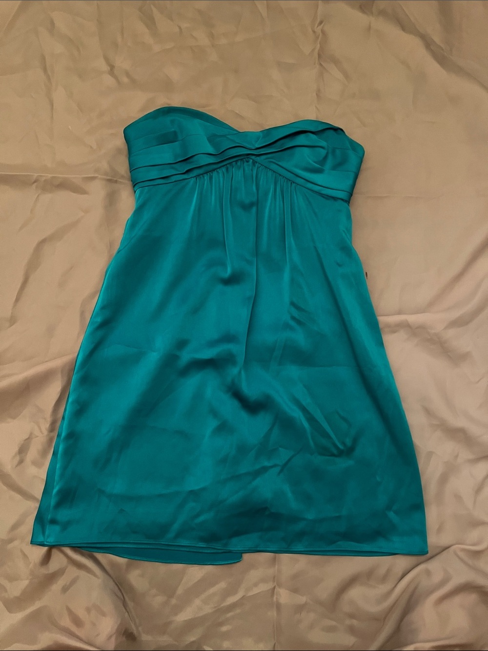 BCBGMaxAzria Strapless Teal Satin Cocktail Dress